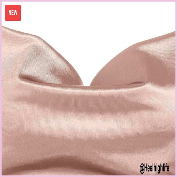 Satin Mini Dress Spaghetti Strap Cowl Neck Slip Cocktail Party - Picture 3 of 8